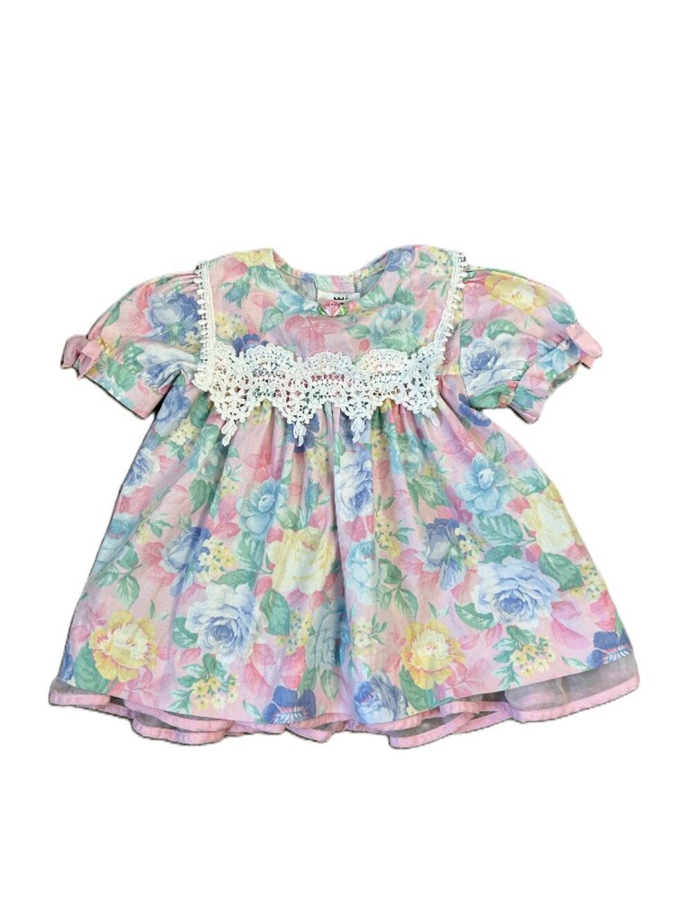Jo Lene Vintage Toodler Dress Floral Pastel Lace Square Collar